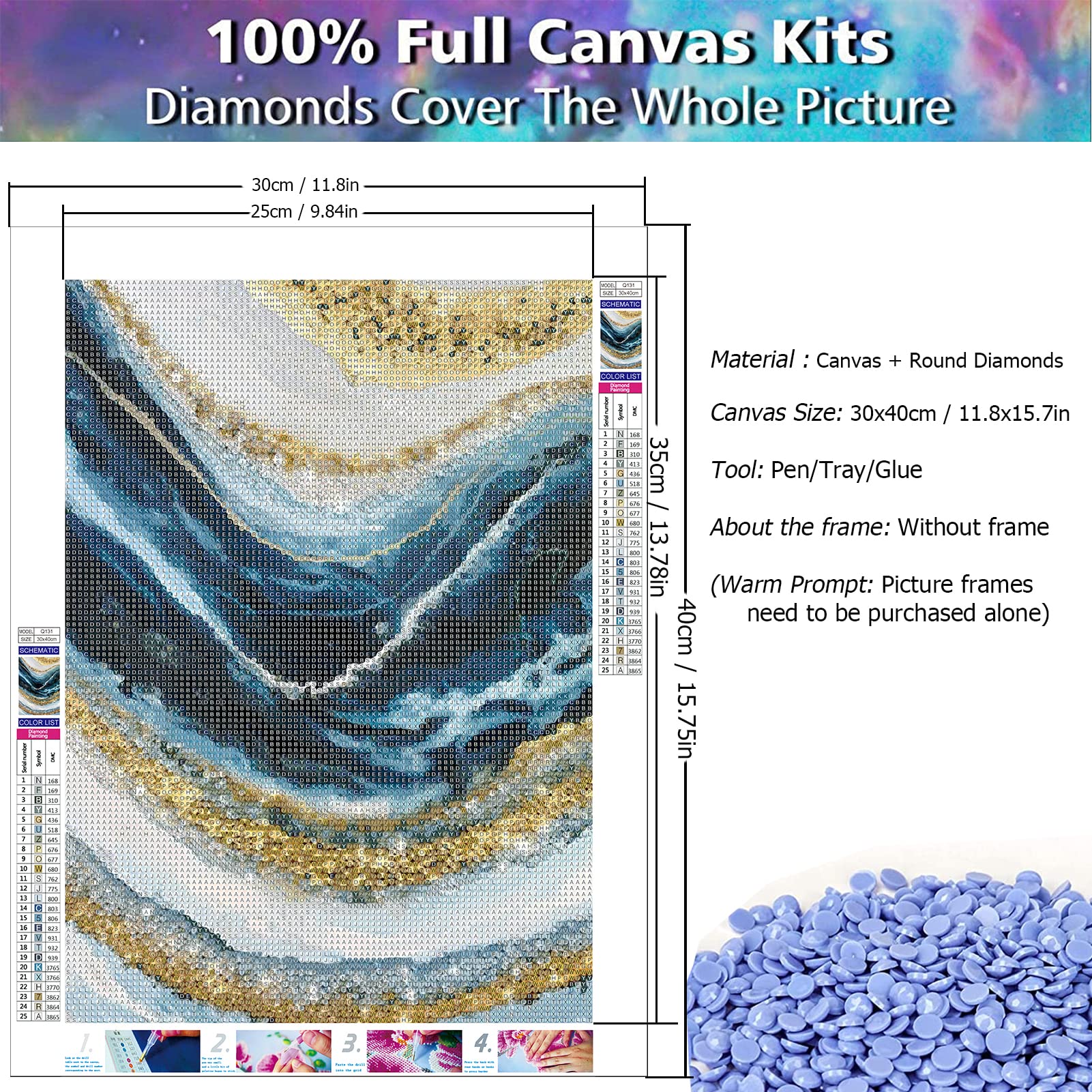 JATOK Abstract 5D Diamond Painting Kits for Adults Landscape Wave Paint with Diamonds Full Round Embroidery Pictures Arts Kits Diamond Art Kits for Home Wall Decor 11.8x15.7in