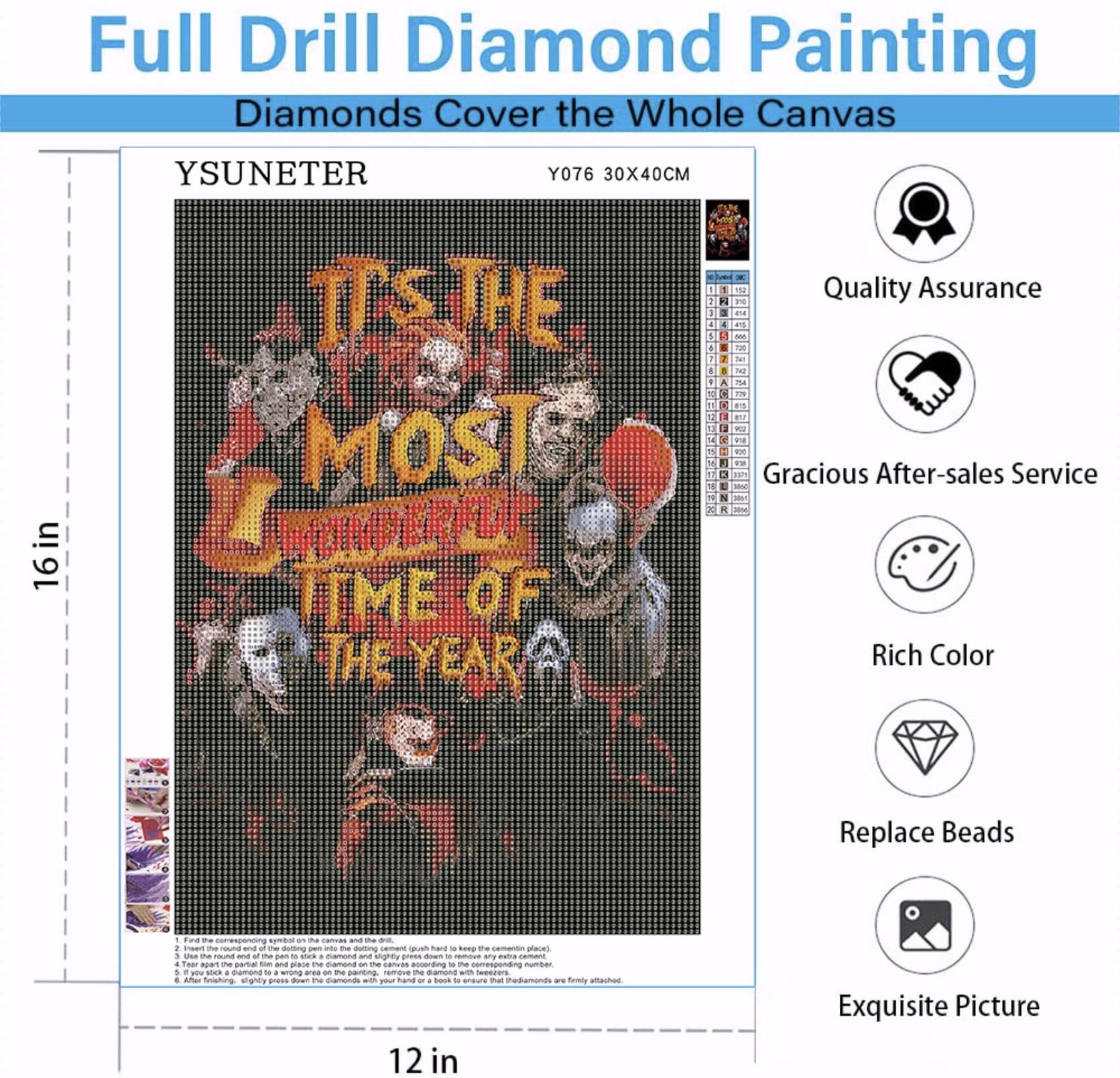 YSUNETER Halloween Diamond Art Painting Kits for Adults ， Full Drill Diamond Dots Paintings for Beginners, Round 5D Paint with Diamonds Pictures Gem Art Painting Kits DIY Adult Crafts Kits 12x16inch