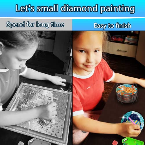 BSRESIN 8 Pcs Diamond Painting Coasters with Holder, Ocean Diamond Art Coasters DIY Crafts for Adults, Small Diamond Painting Kits Supplies