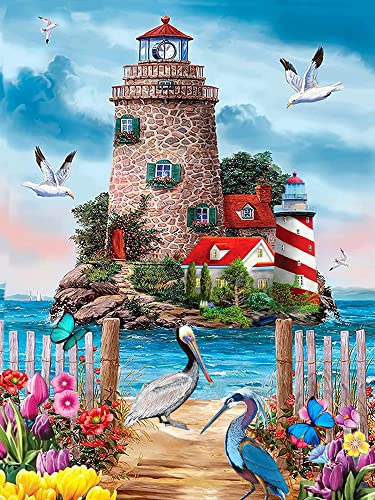 5D Diamond Painting Kits for Adults - Flowers Diamond Art Kits for Adults Kids Beginner,DIY Beach and Seabirds Full Drill Paintings with Diamonds Gem Art for Adults Home Wall Decor 11.8x15.7inch