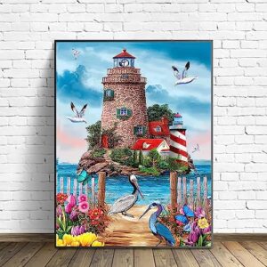 5D Diamond Painting Kits for Adults - Flowers Diamond Art Kits for Adults Kids Beginner,DIY Beach and Seabirds Full Drill Paintings with Diamonds Gem Art for Adults Home Wall Decor 11.8x15.7inch