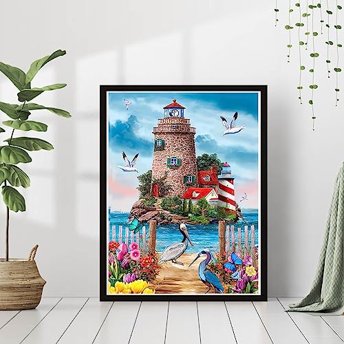 5D Diamond Painting Kits for Adults - Flowers Diamond Art Kits for Adults Kids Beginner,DIY Beach and Seabirds Full Drill Paintings with Diamonds Gem Art for Adults Home Wall Decor 11.8x15.7inch