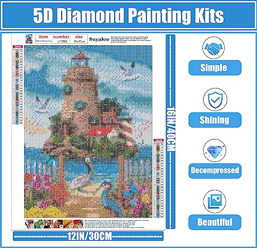 5D Diamond Painting Kits for Adults - Flowers Diamond Art Kits for Adults Kids Beginner,DIY Beach and Seabirds Full Drill Paintings with Diamonds Gem Art for Adults Home Wall Decor 11.8x15.7inch