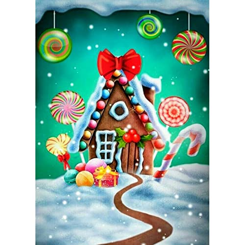 Christmas Diamond Painting Kits,Candy Snow House Diamond Art Kits for Adults, Full Drill 5d Diamond Dots Kits Gem Art for Adults Wall Home Decor-YNC046