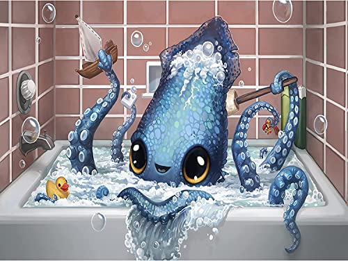 PJOESL Diamond Painting Kits,5D Diamond Art Kits Full Drill Diamond Painting Kits for Adults Kids Beginner,DIY Octopus Bathing Diamond Painting Kits Perfect for Home Wall Decor Gifts 15.7x11.8inch