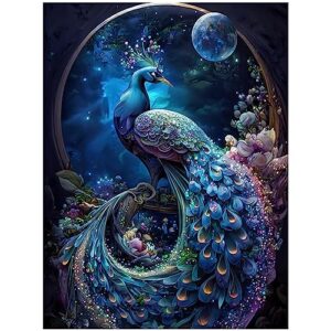 buewutiry peacock diamond painting kits for adults, diy 5d full drill diamond art kit for adults beginner, diamond dots painting craft for home wall decor 12x16 inch (peacock)