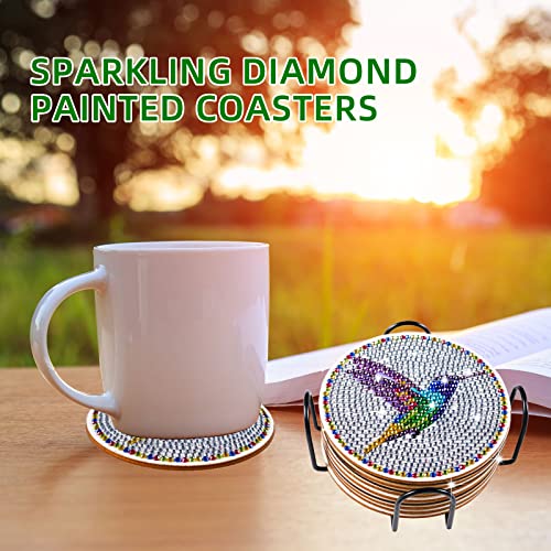 JHGCVX 10 Pcs Hummingbird Diamond Painting Coasters Kit,Diamond Art Coasters with Holder,Cute Hummingbird Diamond Painting Coasters for Adults Beginners and Kids Art Craft Supplies Gift