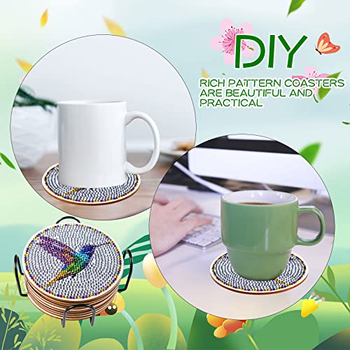 JHGCVX 10 Pcs Hummingbird Diamond Painting Coasters Kit,Diamond Art Coasters with Holder,Cute Hummingbird Diamond Painting Coasters for Adults Beginners and Kids Art Craft Supplies Gift