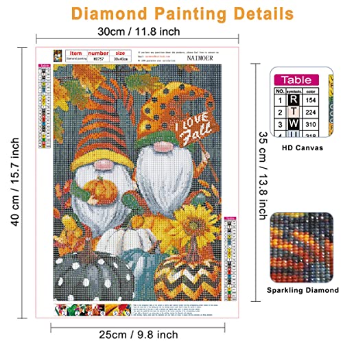 NAIMOER Diamond Painting Kits for Adults, DIY Full Round Drill Diamond Art Fall Gnomes Pumpkins Diamond Painting Christmas by Numbers Kits Arts and Crafts for Home Wall Decor (12x16 Inch）
