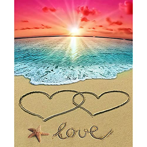 Beach Diamond Painting, Diamond Art Beach Diamond Art Kits Sunset 5D Diamond Painting Kits for Beginners Sea Beach Love Diamond Dot Art Ocean Gem Art Kits for Adults Dimond Art Decor Gifts 12x16Inch