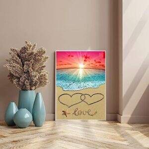 Beach Diamond Painting, Diamond Art Beach Diamond Art Kits Sunset 5D Diamond Painting Kits for Beginners Sea Beach Love Diamond Dot Art Ocean Gem Art Kits for Adults Dimond Art Decor Gifts 12x16Inch