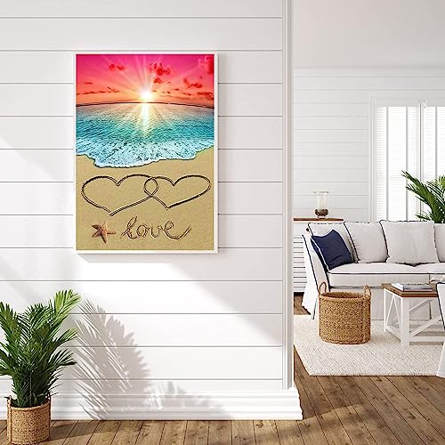 Beach Diamond Painting, Diamond Art Beach Diamond Art Kits Sunset 5D Diamond Painting Kits for Beginners Sea Beach Love Diamond Dot Art Ocean Gem Art Kits for Adults Dimond Art Decor Gifts 12x16Inch