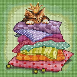 DIAMOND ART CLUB Princess and The Pea Kitty Diamond Painting Kit, Cat-Princess Diamond Canvas, Square 5D Diamond Art for Adults and Kids, 13" x 13" (33 x 33 cm)