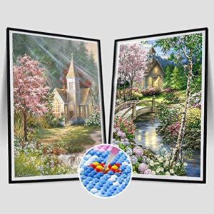 Clendo 2 Pack Jesus Diamond Art Painting Kits for Adults, DIY Be Still God House Full Drill Diamond Painting Art Kits for Beginners, Gem Diamond Dots Painting Kits for Wall Home Decor 11.8X15.7inch