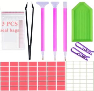 diamond painting accessories & art tool-42 diamond painting glue clay-diy embroidery wax tacky kit-3 stitch dot paint pen for craft 5d cross(64 number sticker,1 tray,1 tweezer,2 clip,3 seal bag)