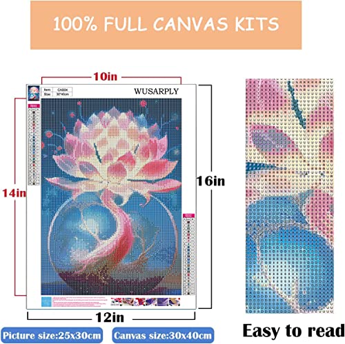 WUSARPLY Lotus Flower Diamond Painting Kits for Adults - 5D Diamond Art Kits Full Drill Diamond Dots Paint with Diamonds Gem Arts and Crafts for Beginner Kids Home Wall Decor 11.8''x15.8''