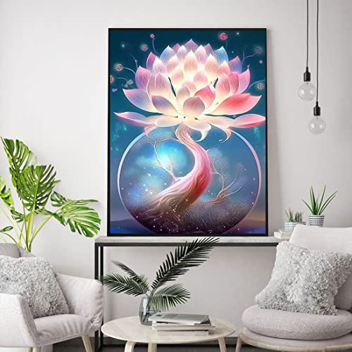 WUSARPLY Lotus Flower Diamond Painting Kits for Adults - 5D Diamond Art Kits Full Drill Diamond Dots Paint with Diamonds Gem Arts and Crafts for Beginner Kids Home Wall Decor 11.8''x15.8''