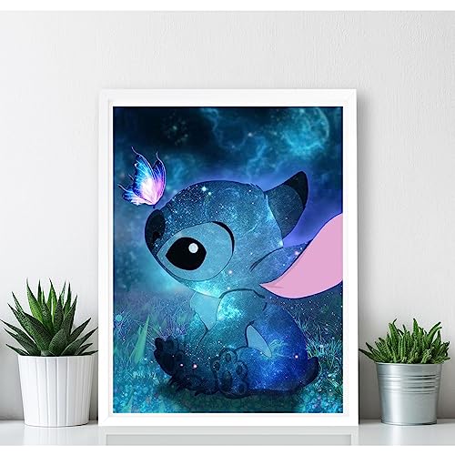 hkejoi Stitch Diamond Painting for Adults, Stitch Diamond Art Kits Round Full Drill Gem Art Kits Perfect for Home Wall Decoration 12 * 16 inch