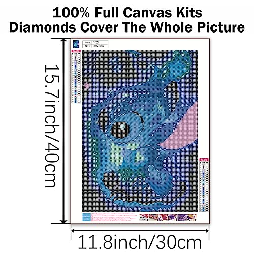 hkejoi Stitch Diamond Painting for Adults, Stitch Diamond Art Kits Round Full Drill Gem Art Kits Perfect for Home Wall Decoration 12 * 16 inch