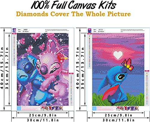 Ecdivjs 2 Pack Stitch Diamond Painting Kits for Adults,Stitch Diamond Art Kits for Adults,Stitch Diamond Painting Gem Art Kits for Adults for Gift Home Wall Decor(12x16 inch)