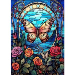 aiboerl diamond painting kits for adults, butterfly rose 5d diamond art kits, full drill diy crafts for adults home wall decor gift diamond dots [11.8x15.7inch]