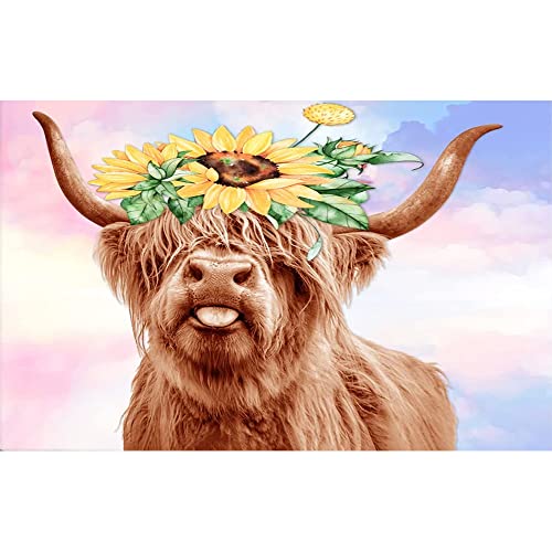 Highland Cow Diamond Painting Kits for Adults-Highland Cow Diamond Art Kits for Adults,5D Gem Painting Kit with Full Drill,Highland Cow Gem Art Kit for Relaxation Home Wall Decor Gifts(16*12inch)