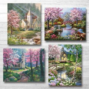 GemZono 4 Pack Diamond Painting Kits for Adults&Kids DIY 5D Diamond Art Paint with Round Diamonds Full Drill Church Gem Art Painting Kit for Home Wall Decor Gifts(12x16inch/30×40cm)