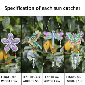 Diamond Painting Suncatchers, 4 pcs Sun catchers Diamond Painting Kits for Kids DIY Crafts for Adults Hummingbird Butterfly Dragonfly Prism Crystal Suncatchers Wind Chime Windows Garden Decorations