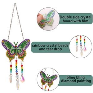 Diamond Painting Suncatchers, 4 pcs Sun catchers Diamond Painting Kits for Kids DIY Crafts for Adults Hummingbird Butterfly Dragonfly Prism Crystal Suncatchers Wind Chime Windows Garden Decorations