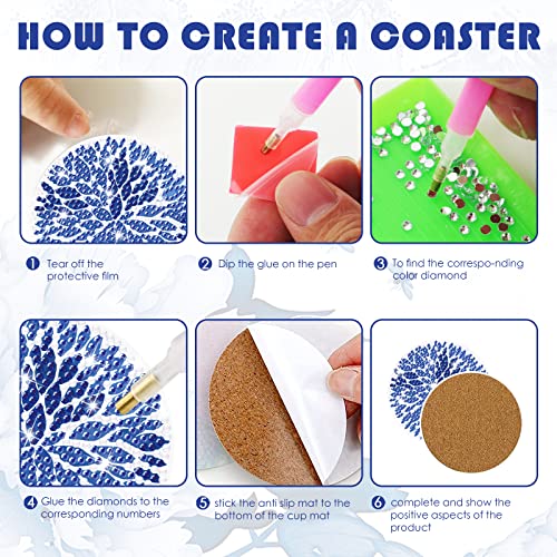 8 PCS Diamond Art Coasters Blue Watercolor Diamond Painting Coasters Kits with Holder Indigo Blue DIY Diamond Art Coasters,Diamond Painting Kits for Beginners Adults Kids Diamond Art Crafts Supplies