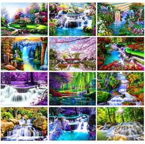 tiny fun 12 pack diamond painting kits for adults 5d diamond art kit for beginners diy full drill gem art, paint with round diamonds paintings packs for home wall decor gifts (12x16 inch)