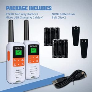 Retevis RT49B Walkie Talkies Rechargeable, Portable FRS Two-Way Radios, Mini Walkie Talkie Long Range, NOAA, Easy to Use Walkie Talkies for Adults, 2 Way Radio White 2 Pack Camping