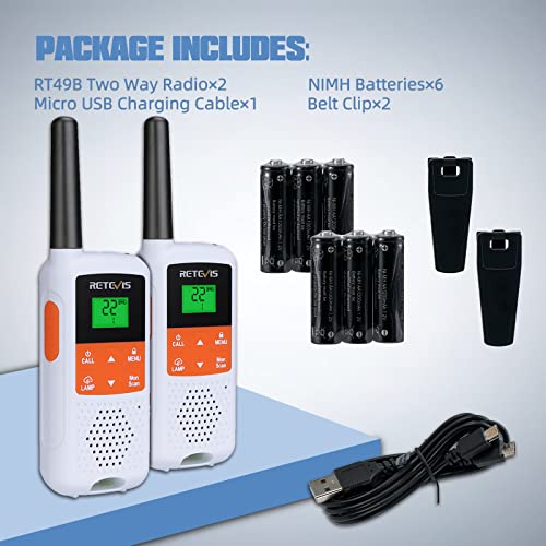 Retevis RT49B Walkie Talkies Rechargeable, Portable FRS Two-Way Radios, Mini Walkie Talkie Long Range, NOAA, Easy to Use Walkie Talkies for Adults, 2 Way Radio White 2 Pack Camping