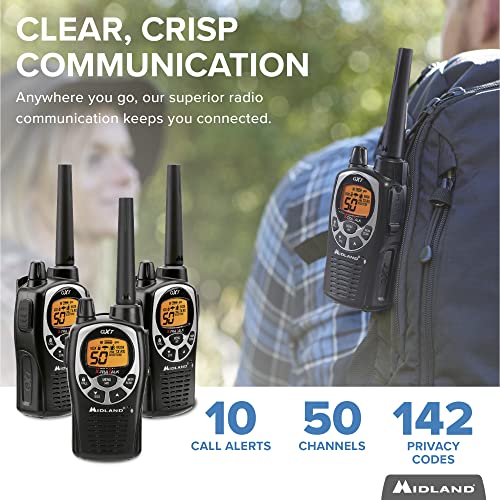 Midland 50 Channel GMRS Two-Way Radio - Long Range Walkie Talkie with 142 Privacy Codes, SOS Siren, and NOAA Weather Alerts and Weather Scan (Black/Silver, 3-Pack)