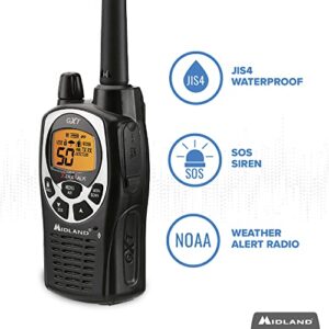 Midland 50 Channel GMRS Two-Way Radio - Long Range Walkie Talkie with 142 Privacy Codes, SOS Siren, and NOAA Weather Alerts and Weather Scan (Black/Silver, 3-Pack)