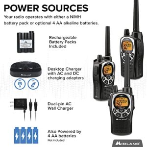 Midland 50 Channel GMRS Two-Way Radio - Long Range Walkie Talkie with 142 Privacy Codes, SOS Siren, and NOAA Weather Alerts and Weather Scan (Black/Silver, 3-Pack)