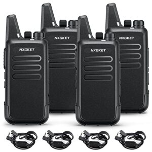 nxgket walkie talkies for adults long range 4 pack, rechargeable 2-way radio walkie talkie with 1500mah li-ion battery earpiece charge cable belt clip for commercial cruises hunting hiking