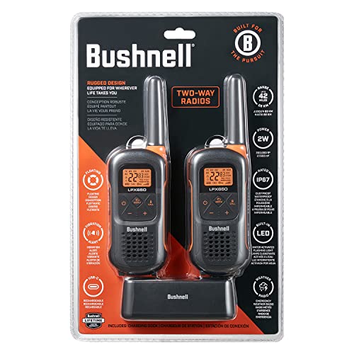 New Bushnell LPX650 Walkie Talkies - Waterproof Long Range Two Way Radios, IP67 Rugged Floating Design, USB-C Rechargeable - Equipped for Wherever Life Takes You (2 Pack)