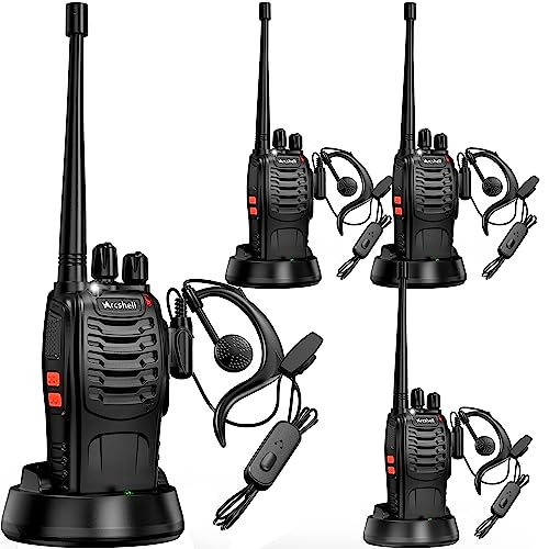 Arcshell Rechargeable Long Range Two-Way Radios with Earpiece 4 Pack Walkie Talkies Li-ion Battery and Charger Included