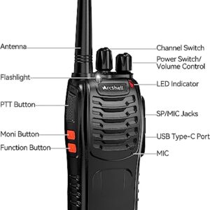 Arcshell Rechargeable Long Range Two-Way Radios with Earpiece 4 Pack Walkie Talkies Li-ion Battery and Charger Included