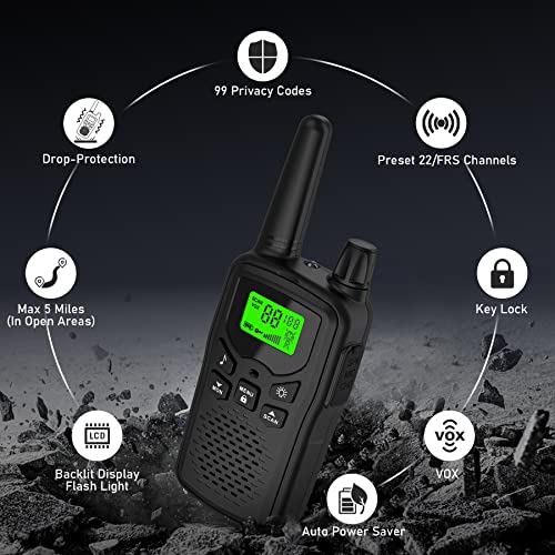 Walkie Talkies,Erelis Long Rang Walkie Talkies with 22 FRS Channels,Walkie Talkies for Adults with Lamp,VOX,LCD Display for Outdoor Activities