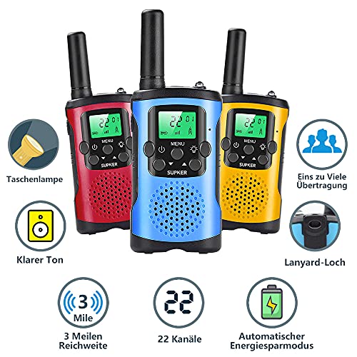 Walkie Talkies for Kids 3Pack, 22 Channels 2 Way Radio Kids Talks Toy for 3 to 12 Year Old Boys Girls Gift, 3 Miles Long Range for Outdoor Camping Game