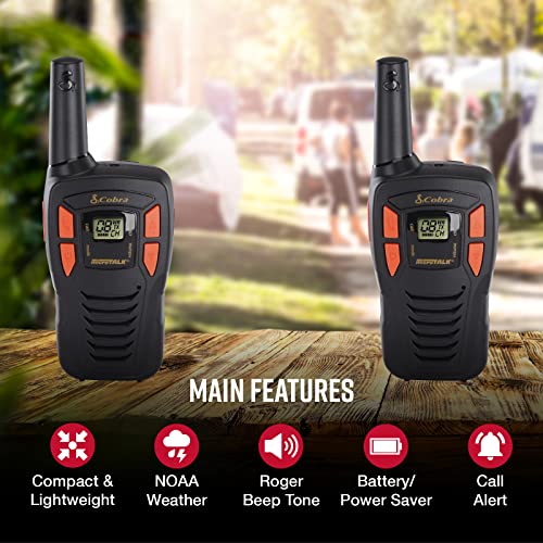 Cobra ACXT145 Compact Walkie Talkies for Adults - Rechargeable, Lightweight, 22 Channels, Long Range 16-Mile Two-Way Radio Set (2-Pack), black