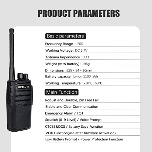 Retevis RT21 Walkie Talkies for Adults, 2 Way Radios Walkie Talkies Long Range, Portable FRS Two Way Radios with Earpiece, Handfree, for Government Education Churches Dealers(10 Pack)