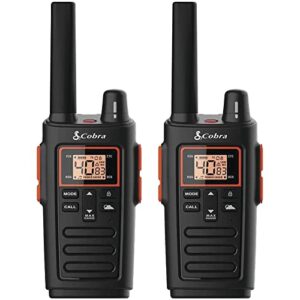 cobra rx380 walkie talkies for adults - rechargeable, 40 preset channels, long range 32-mile two-way radio set (2-pack), black