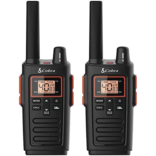 Cobra RX380 Walkie Talkies for Adults - Rechargeable, 40 Preset Channels, Long Range 32-Mile Two-Way Radio Set (2-Pack), Black