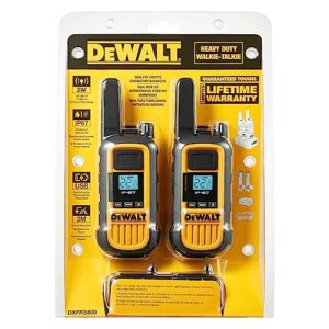 DEWALT DXFRS800 2 Watt Heavy Duty Walkie Talkies - Waterproof, Shock Resistant, Long Range & Rechargeable Two-Way Radio with VOX (2 Pack)