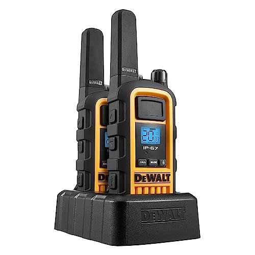 DEWALT DXFRS800 2 Watt Heavy Duty Walkie Talkies - Waterproof, Shock Resistant, Long Range & Rechargeable Two-Way Radio with VOX (2 Pack)