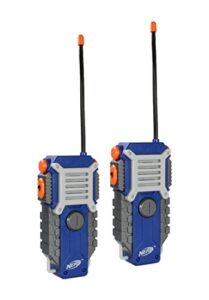 sakar nerf walkie talkie for kids fun at the touch of a button, set of 2, 1000' range, rugged pair battery powered gray blue & orange