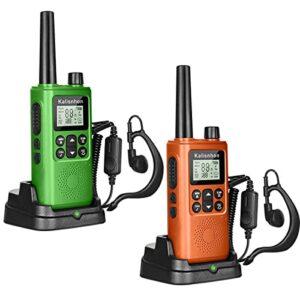 kalisnhon walkie talkies long range with call alert noaa dual watch flashlight lcd display vox 22 channels, walkie talkies for adults with charging dock and earpieces li-ion battery（2 pack）